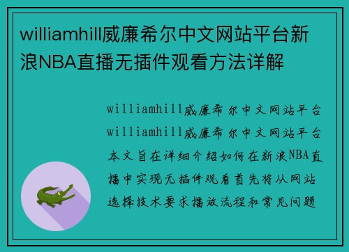 williamhill威廉希尔中文网站平台新浪NBA直播无插件观看方法详解